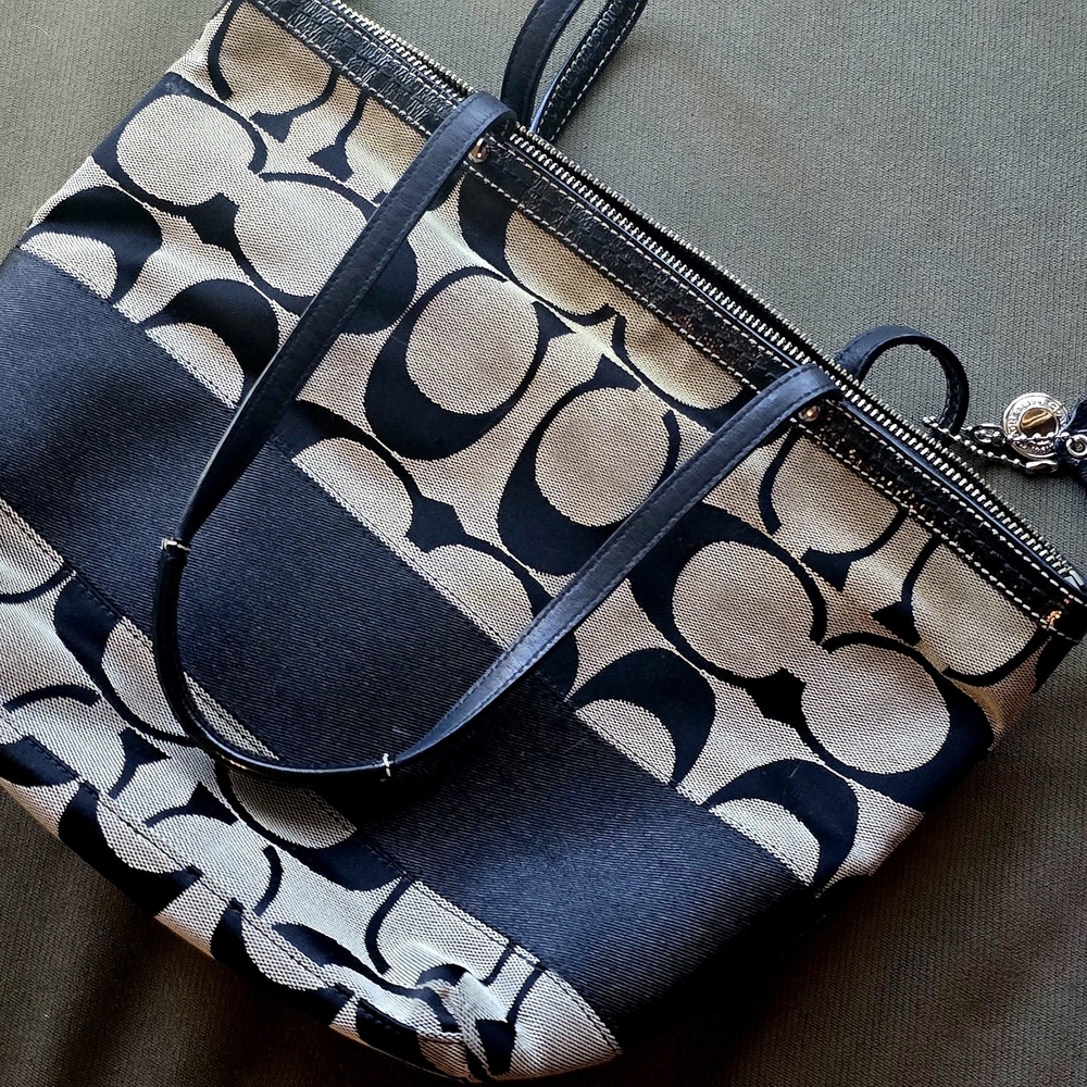 Coach Black and Silver/gray Signature Tote